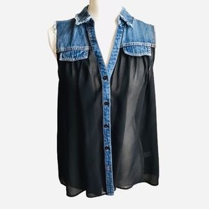 Double Zero Denim Black Sheer Sleeveless Top